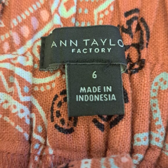 Ann Taylor Factory Linen Blend Wide Leg Brick Red Print Pants Sz 6 - Picture 6 of 9